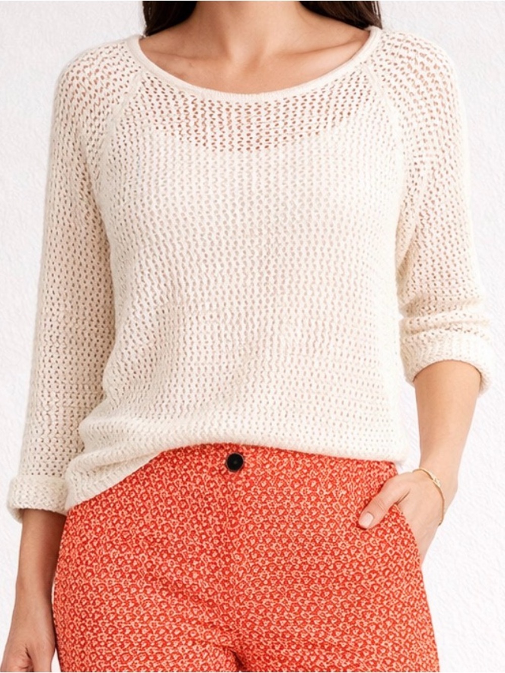 Reitmans Cream Open Knit 3/4 Sleeve Sweater MP